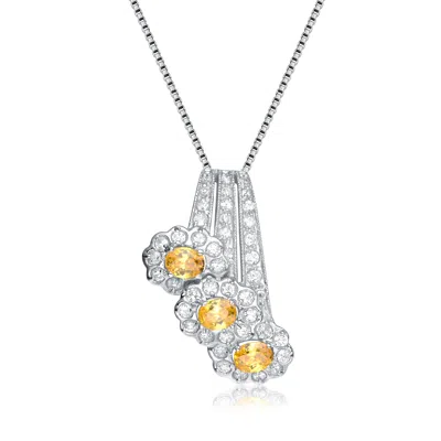 Genevive Jewelry Women's White / Silver / Yellow Sterling Silver Yellow Cubic Zirconia Bouquet Necklace In Multi
