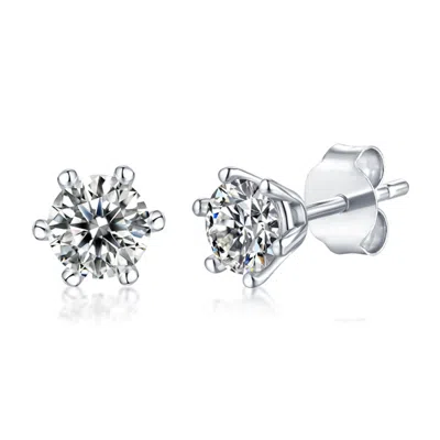 Genevive Jewelry Women's White Stella Valentino Sterling Silver With Lab Created Moissanite Round Solitaire Stud Earr