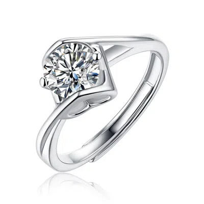 Genevive Jewelry Women's White Stella Valentino Sterling Silver With Round Brilliant Lab Created Moissanite Solitaire