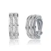 Genevive Jewelry Women's White Sterling Silver Clear Cubic Zirconia Two-row Hoop Earrings In White