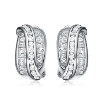 Genevive Jewelry Women's White Sterling Silver Cubic Zirconia Accent Clip Earrings