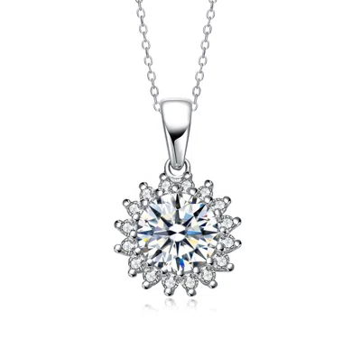 Genevive Jewelry Women's White Sterling Silver Cubic Zirconia Burst Necklace
