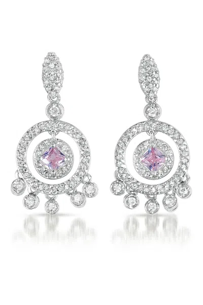 Genevive Jewelry Women's White Sterling Silver Cubic Zirconia Circle Chandelier Earrings