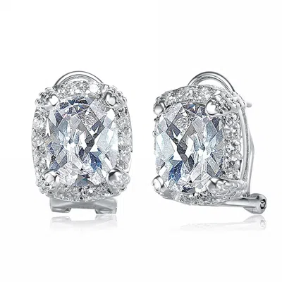 Genevive Jewelry Women's White Sterling Silver Cubic Zirconia Square Earrings