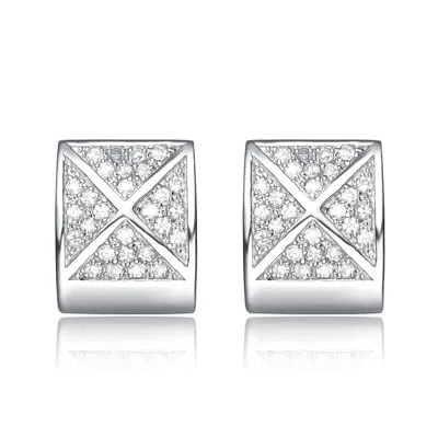 Genevive Jewelry Women's White Sterling Silver Cubic Zirconia Square Geo Studs