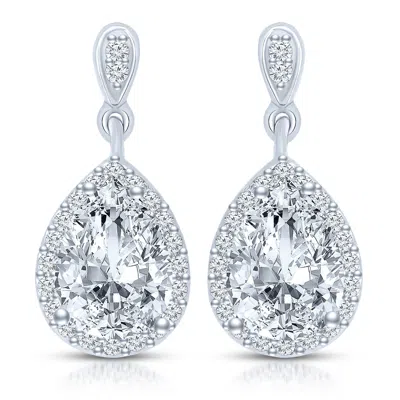 Genevive Jewelry Women's White Sterling Silver Plated Cubic Zirconia Pear Dangling Earrings In Gray