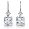 Genevive Jewelry Women's White Sterling Silver Rhodium Plated Cubic Zirconia Square Drop Earrings In White