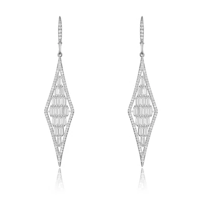 Genevive Jewelry Women's White Sterling Silver With Clear Cubic Zirconia Accent Drop Earrings
