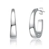 Genevive Jewelry Women's White Sterling Silver With Cubic Zirconia Tapered ¾ C-hoop Earrings In White