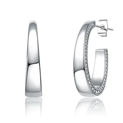 Genevive Jewelry Women's White Sterling Silver With Cubic Zirconia Tapered ¾ C-hoop Earrings