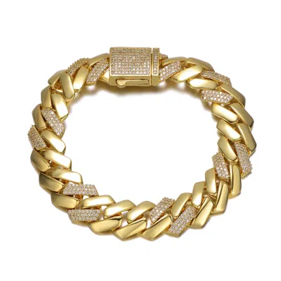 Genevive Jewelry Women's Yellow Gold Plated Cubic Zirconia Miami Cuban Curb Link Bracelet