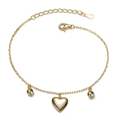 Genevive Jewelry Women's Yellow Gold Plated Heart & Bead Charm Bracelet