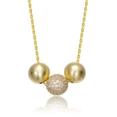Genevive Jewelry Women's Yellow Gold Plated Matte & Bright Shine Cubic Zirconia Bead Pendant Necklace