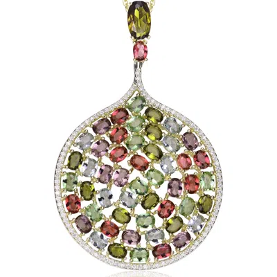 Genevive Jewelry Women's Yellow Gold Plated Multicolor Cubic Zirconia Accent Round Pendant Necklace