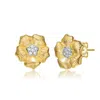 Genevive Jewelry Women's Yellow Gold Plated With Clear Cubic Zirconia Floral Stud Earrings In Gold