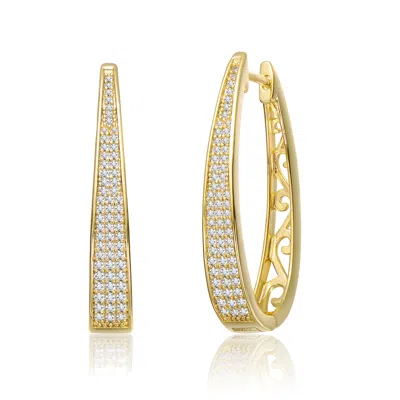 Genevive Jewelry Women's Yellow Gold Plated With Clear Cubic Zirconia Pave Oblong Oval Hoop Earrings