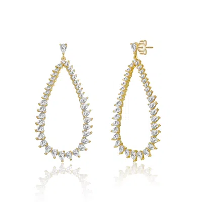 Genevive Jewelry Women's Yellow Gold Plated With Clear Cubic Zirconia Raindrop Front-facing Hoop Earrings