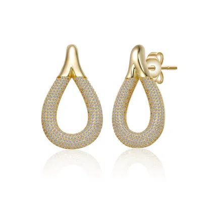 Genevive Jewelry Women's Yellow Gold Plated With Clear Cubic Zirconia Raindrop Front-facing Mini-hoop Earrings