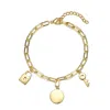 Genevive Jewelry Women's Yellow Gold Plated With Clear Cubic Zirconia Three Charm Bracelet In Gold