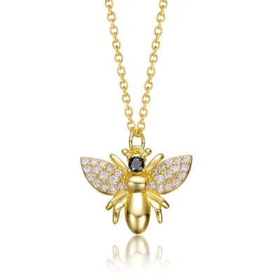 Genevive Jewelry Women's Yellow Gold Plated With Clear Cubic Zirconia Wasp Pendant Necklace