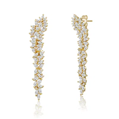 Genevive Jewelry Women's Yellow Gold Plated With Clear Cubic Zirconia Waterfall Cluster Linear Earrings