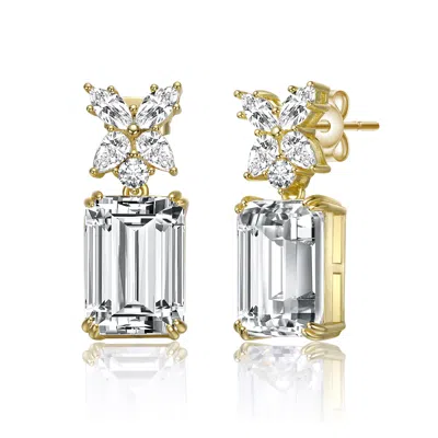Genevive Jewelry Women's Yellow Gold Plated With Emerald Cut Cubic Zirconia Cluster Drop Earrings