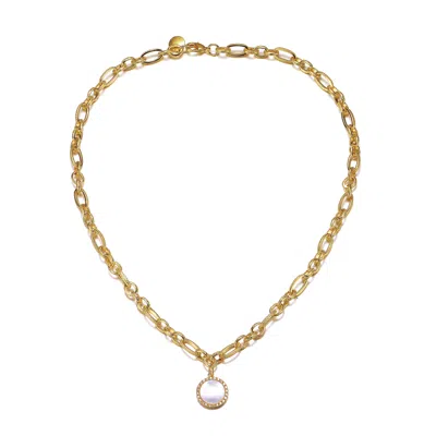 Genevive Jewelry Women's Yellow Gold Plated With Lab Created Mother Of Pearl Chain Link Necklace