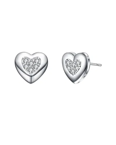 Genevive Kids Rhodium Plated Cz Heart Earrings