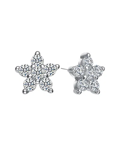 Genevive Kids Rhodium Plated Cz Star Earrings In Silver