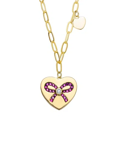 Genevive Kids Two-tone Over Silver Cz Heart Necklace