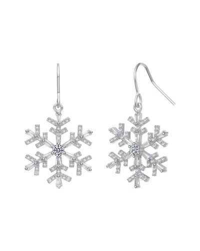 Genevive Plated Cz Hook Earrings In White