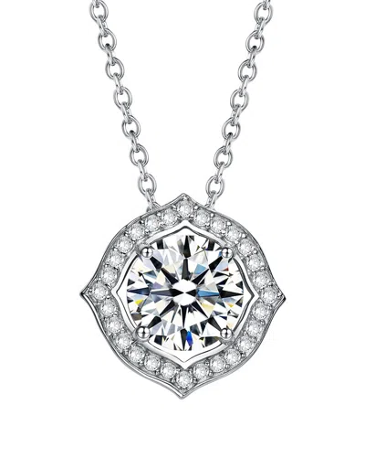 Genevive Plated Halo Pendant In Silver