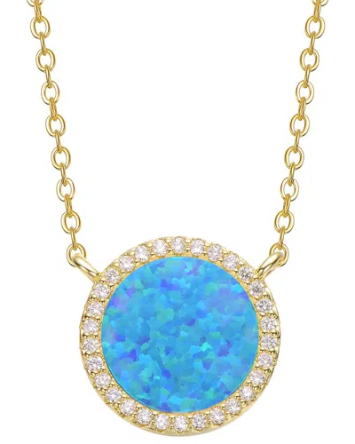 Genevive Rachel Glauber 14k Plated Cz Opal Necklace In Blue