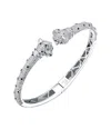 Genevive Rhodium Plated Cz Fauna Bangle Bracelet