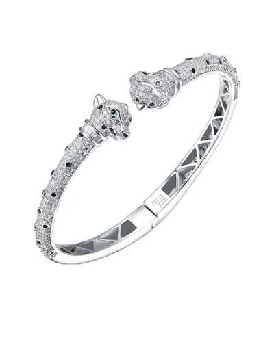 Genevive Rhodium Plated Cz Fauna Bangle Bracelet