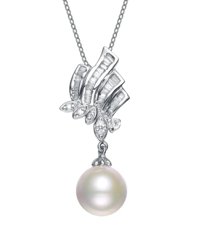 Genevive Silver 1-7mmmm Pearl Cz Pendant In Metallic