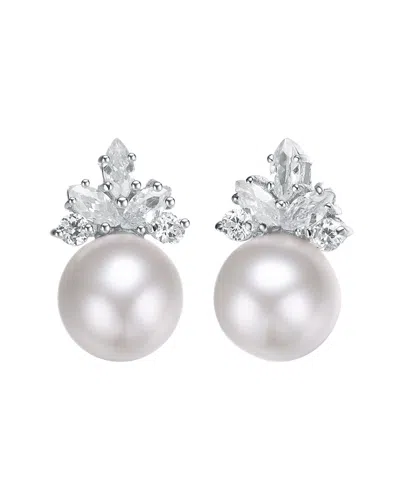 Genevive Silver 10mm Pearl & Cz Earrings