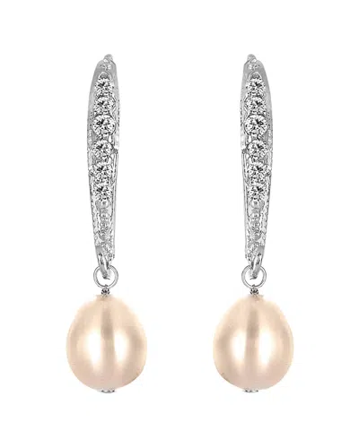 Genevive Silver Cz 8-10mm Pearl Drop Earrings