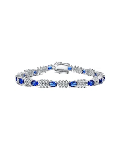 Genevive Silver Cz Bracelet In Blue