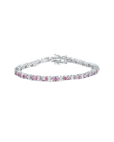 Genevive Silver Cz Bracelet In Pink