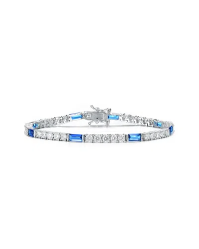 Genevive Silver Cz Bracelet In Blue