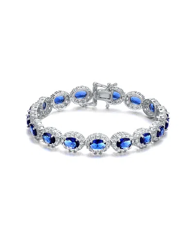 Genevive Silver Cz Bracelet In Blue