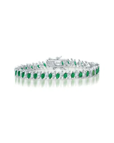 Genevive Silver Cz Bracelet In Green