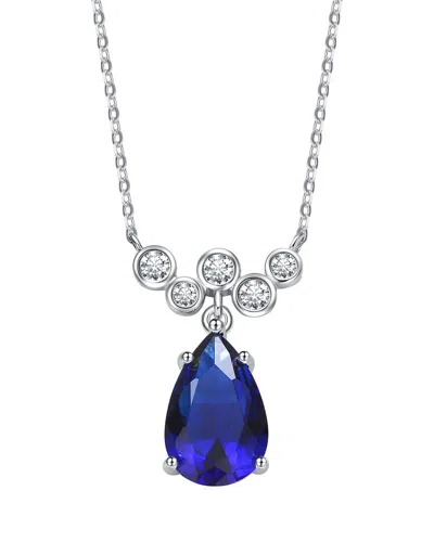 Genevive Silver Cz Bubble Chevron Necklace In Blue