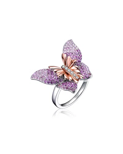 Genevive Two-tone Over Silver Cz Butterfly Ring