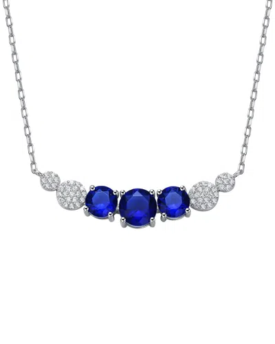 Genevive Silver Cz Chevron Pendant Necklace In Blue