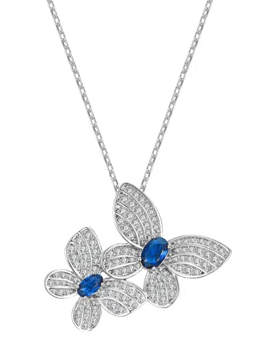 Genevive Silver Cz Double Fluttering Butterfly Pendant
