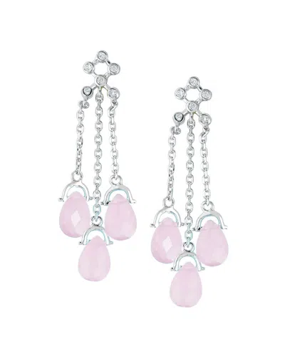 Genevive Silver Cz Drop Earrings In Pink