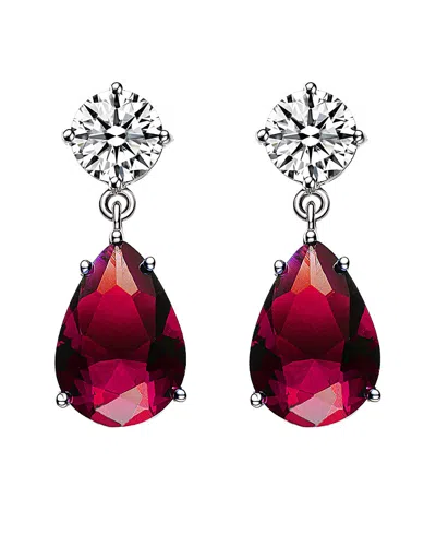 Genevive Silver Cz Drop Earrings In Red