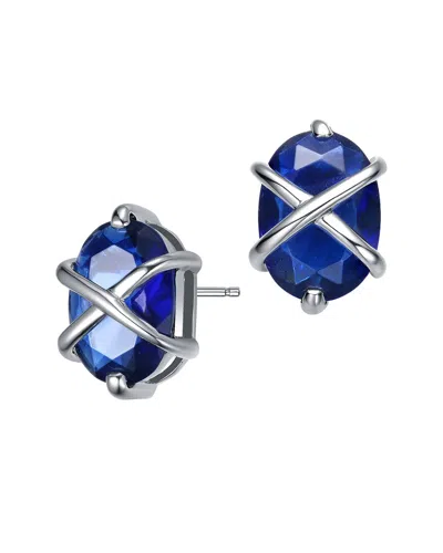 Genevive Silver Cz Drop Earrings In Blue